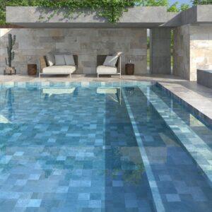 Porcelánico piedra piscina Bali Azul 14,7x14,7